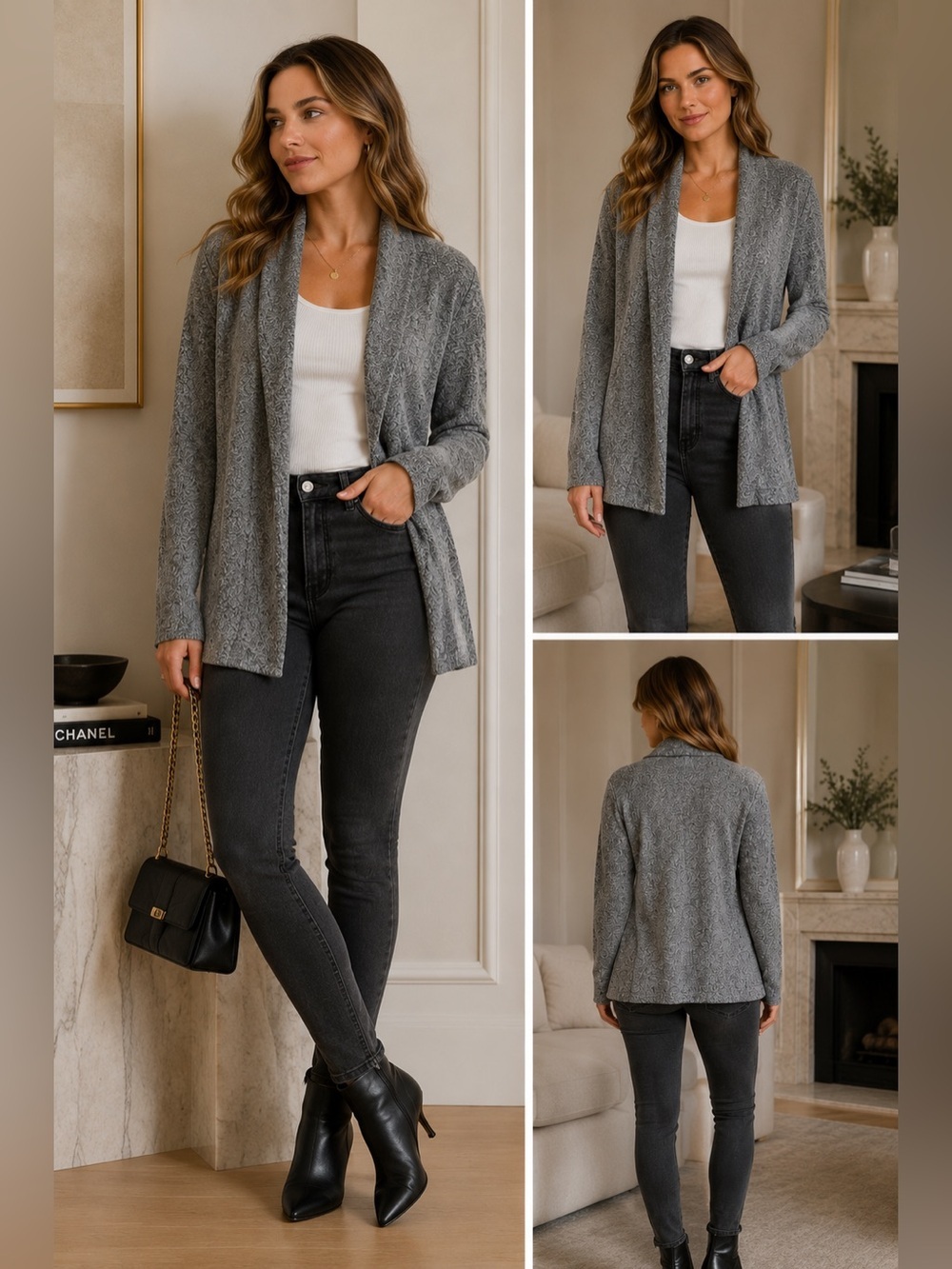 Apt. 9 Women’s Gray Open Front Cardigan Lightweight Stretch Layering Sweater